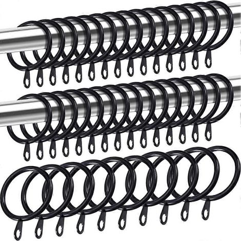 Lot de 50 anneaux métalliques noirs à œillets coulissants pour tringle à rideaux, idéale pour fenêtres, portes et douches de salle de bain. (1/5)