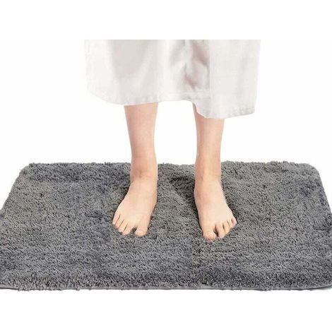 Tapis de bain gris 40 x 60 cm, tapis de bain antidérapant et lavable, tapis de bain avec tapis de bain à haute hydroscopicité pour baignoire, salle de bain, salon et chambre (1/4)