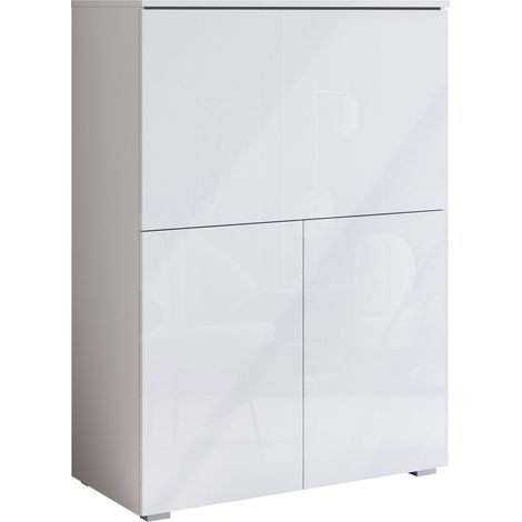 Buffet Mirfivo 107, Blanc + Blanc brillant, 126x90cm, Le nombre de portes: 042cm, Stratifié, LED: Disponible (1/5)