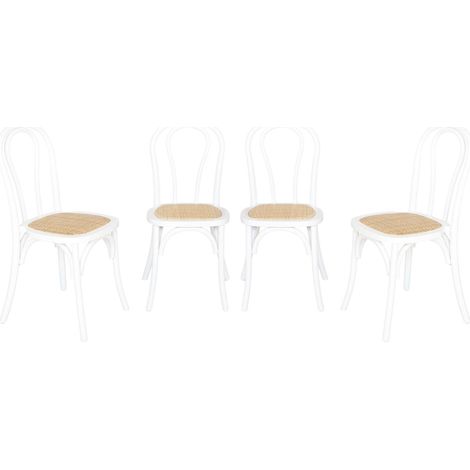 sweeek - 4er-Set Vintage-Stühle aus Holz und Rattan-Geflecht