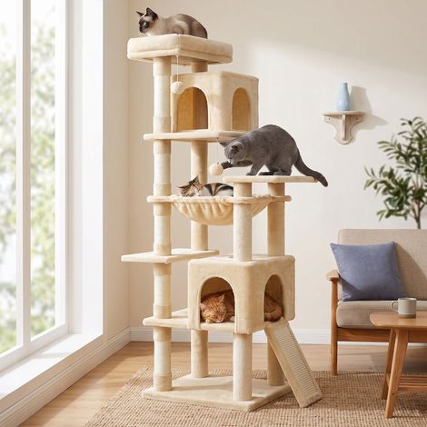 Arbre à Chat Haut XL avec Niche et Griffoir pour Gros Chat 55 x 45 x 178,5 cm Beige Sable (1/5)