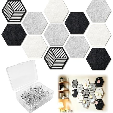 12 x Self Adhesive Hexagonal Cork Boards (Black) (1/5)