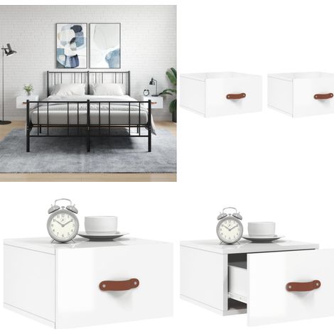 Mesitas de noche de pared 2 uds blanco brillo 35x35x20 cm - Mesita de pared - Mesita de noche de pared