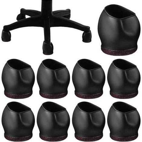 Lot de 10 protège-roulettes de chaise de bureau, protection pour les roues, le sol et les pieds de chaise, en feutre antidérapant noir. (1/5)