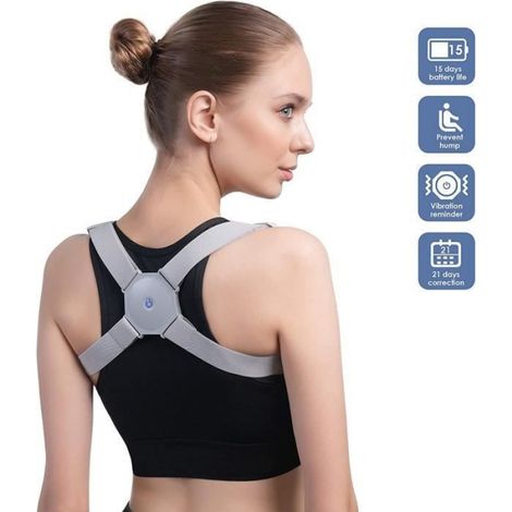 Correcteur De Posture Dos Épaules Pour Hommes Et Femmes et Ajustable Rappel Vibration pour Mal de Dos Redresseur Redresse Gris (1/4)