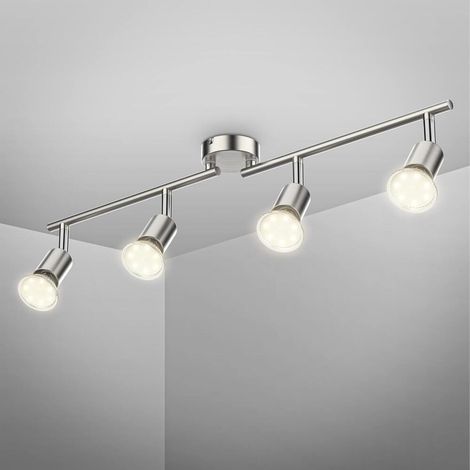 barre spots plafond salon salle – 9W GU10 – inclus 4 ampoules LED 2 – plafonnier LED 4 spots pivotan (1/5)