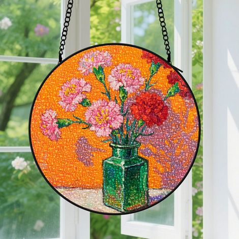 20cm Accroche-soleil vitrail floral, panneau avec chaîne, décoration murale, cadeau pour amateurs de décoration (1/5)