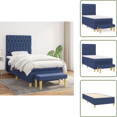 Materasso morbido - vidaXL Giroletto a Molle con Materasso Blu 100x200 cm in Tessuto - Letto con testiera regolabile