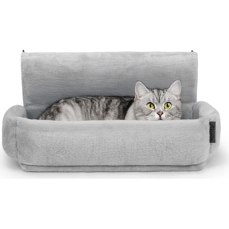 1 - Lit Chauffant Chat - Hamac Radiateur - Coussin Peluche Lavable avec Crochets Métalliques pour Repos Confortable Intérieur Gris Clair 55x36x26 cm (1/5)