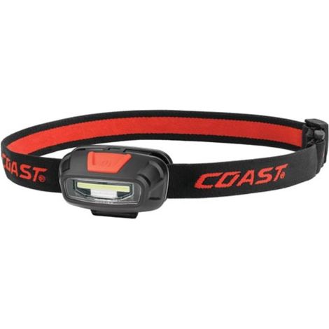 Coast Lampe frontale LED 270 lm rechargeable, rouge blanc, IPX4 etanche, bandeau reglable, mains libres camping randonnee travail (1/2)