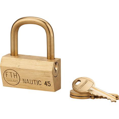 Cadenas à clé Nautic UNIKEY (achetez-en plusieurs, ouvrez avec la même clé), 45mm, anse laiton, 3 clés - THIRARD (1/3)