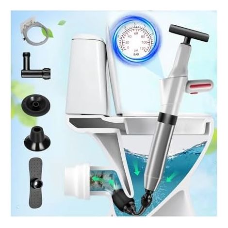 Hochdruck-Toilettenreiniger mit Manometer, 4-Saug-Pümpel, Druckluft-Toilettenreiniger für Waschbecken, Toilette, Badezimmer, Dusche und Küche – Grau (1/5)