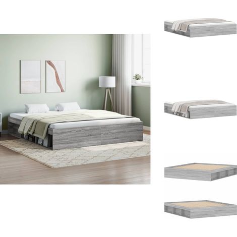 Cadre de lit sans matelas sonoma gris 180x200 cm - Cadre De Lit - Lit Double - Lit King Size - Meuble Chambre - Design Moderne (1/5)
