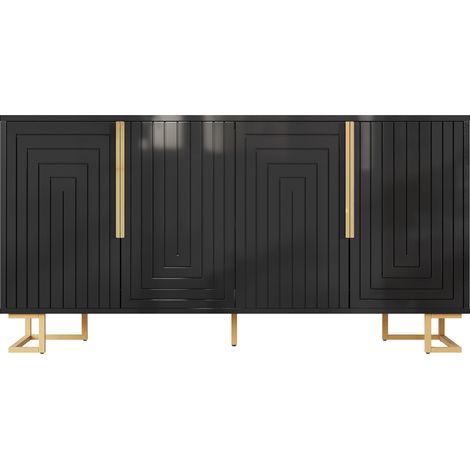 ELVMI Buffet et enfilade avec 2 Portes et 4 Compartiments, Pieds Réglables, pour Salle à Manger en MDF 152×40×75 cm Noir (1/4)