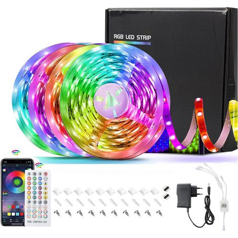 Bande lumineuse LED flexible multicolore RGB 20 m pour chambre à coucher, contrôlée par application smartphone, synchronisation avec le rythme musical/fonction minuterie, 5050RGB IP20 (1/5)