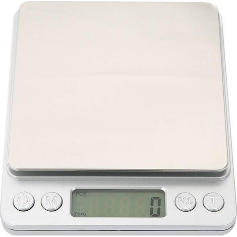 Balance de cuisine numérique multifonction haute précision en acier inoxydable avec écran LCD rétroéclairé pour la maison, la cuisine, le restaurant (3 kg/0,1 g). (1/5)