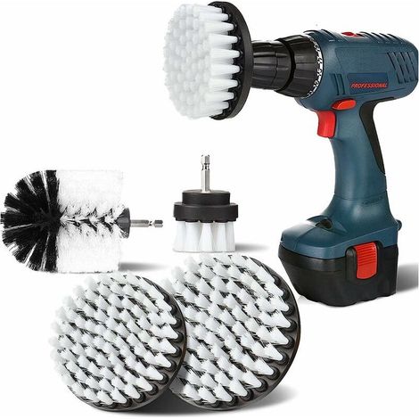 4 pièces brosse de nettoyage de perceuse, 2''/3.5''/4''/5'' brosse de nettoyage de perceuse électrique rotative brosse de nettoyage de perceuse de tapis à poils doux (blanc) (1/5)