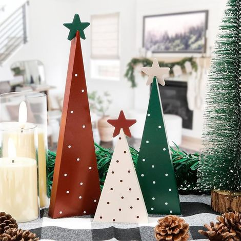 3 pièces. Surprise d'arbre de Noël en bois avec étoile amovible, décorations de table festives de style rustique, panneaux de sapin de Noël polyvalents pour cheminée, décoration de maison de (1/5)