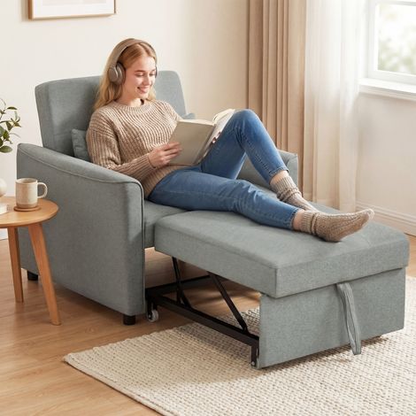 Fauteuil convertible 3 en 1, canapé-lit extensible avec dossier réglable, gris (1/4)