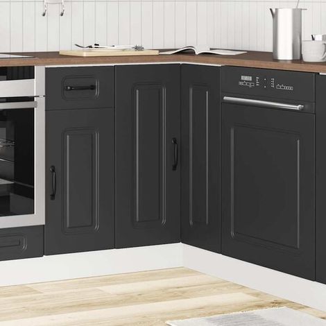 Meuble d'angle de cuisine en bois d'ingénierie noir, rangement compact et moderne pour optimiser l'espace (1/5)