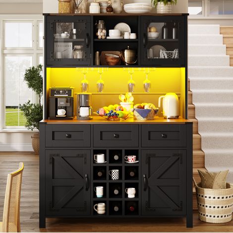 meuble rangement armoire vitrine 120 cm LED noir OKMYHOME (1/5)