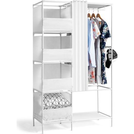 Armoire penderie suspendue 4 niveaux 105x45x170cm – Tissu non tissé respirant – Rangement discret avec rideaux et crochets latéraux (1/5)