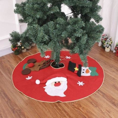 Jupe d'arbre de Noël - Non-tissé - Rouge - Diamètre 100 cm - Motif Renne et Bonhomme de Neige (1/3)