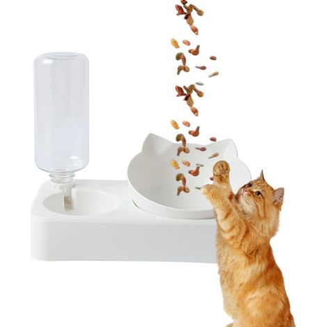 500 ml Katzennäpfe, 15° neigbarer Katzennapf, 2-in-1 Katzennäpfe, kleines und mittelgroßes Katzen- und Hundenapf-Set (weiß)