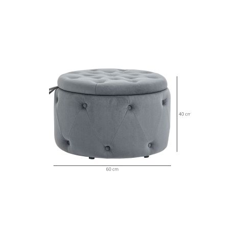 Pouf de rangement rond en velours gris Ø60 x 40 cm avec couvercle pour salon et chambre (1/5)
