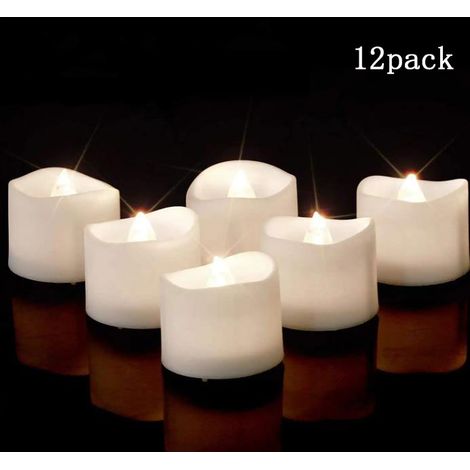 Lot de 12 bougies chauffe-plat LED blanches modernes et lumineuses, sans flamme, avec scintillement, 3,6 x 3,8 cm, sans piles