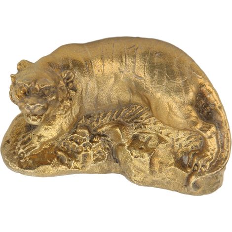 Figurine miniature de tigre, polyvalente, réaliste, élégante statue de tigre en laiton, convenant à la décoration de la maison et du bureau, cadeau de collection. (1/5)
