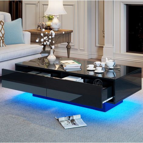 tavolo soggiorno 115x55x34 con cassetti LED nero HAVRYA (1/5)
