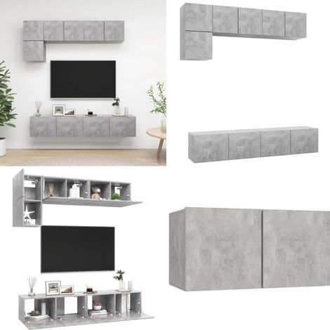 Ensemble de meubles TV 5 pcs Gris béton Bois d'ingénierie - Meuble Tv Suspendu - Meuble Tv Gris - Ensemble Meuble Tv - Meuble Tv Moderne - Rangement Mural - Home & Living (1/5)