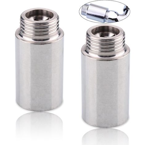 Lot de 2 rallonges de robinet en acier inoxydable 1/2" x 50 mm, 1/2" IG x 1/2" AG DN15, rallonge filetée DN15, raccord d'extension en acier inoxydable 50 mm, rallonge de raccordement (1/5)