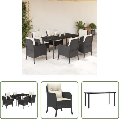 vidaXL Chaise de jardin - Ensemble à manger de jardin coussins 7pcs Noir Résine tressée (1/5)