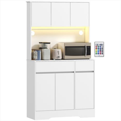 Buffet blanc en bois d'ingénierie avec éclairage LED RGB, plan de travail et rangements modulables, style contemporain (1/5)