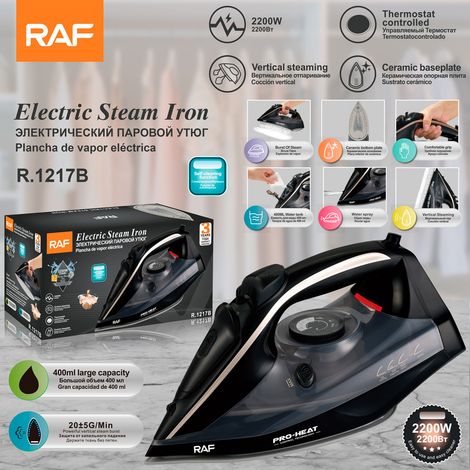 Fer à vapeur électrique 2200 W (noir), conforme aux normes européennes - Trois réglages de température - Type pression - Haute puissance (1/4)