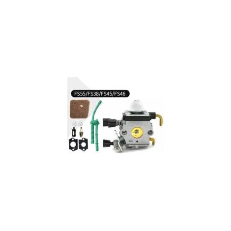 Carburador para desbrozadora Stihl FS55 FS38 FS55R FS55RC HL45 KM55 FS80 FR85 FH75 FS45 FS46 FS74 FS75 HL75 HS70 C1Q-S63 C1Q-S69 con junta, bujía, filtro de espuma y manguera - Crezuo (1/4)