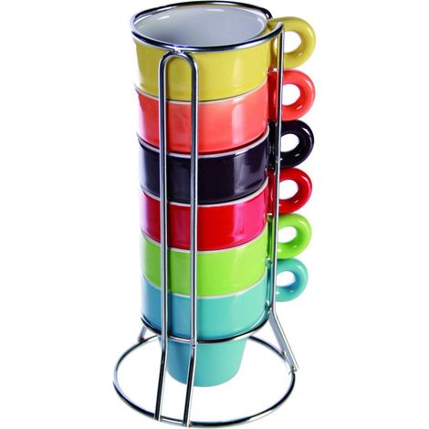 Out of the blue Set di 6 Mini Tazze da Espresso con Supporto in Metallo/Materiale : Ceramica/Dimensioni : 5,5 x 7 cm (1/4)