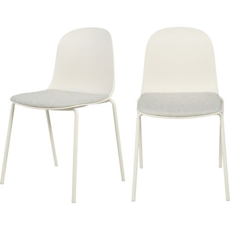 Lot de 2 chaises en tissu et métal pieds beige - Beige - Linda