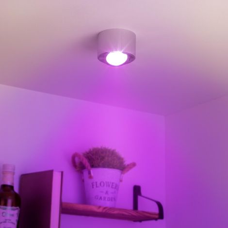 Flacher Aufbaustrahler rund schwenkbar Deckenleuchte - Farbe: Alu-gebürstet - LED Leuchtmittel: 5W RGB+CCT 230V dimmbar 60°