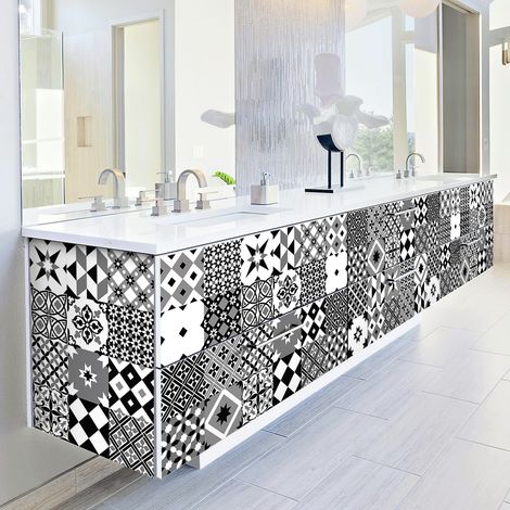 Sticker Mural Carrelage adhésif Cuisine Salle de Bain - 60 STICKERS CARRELAGES MEUBLE ELONIA - 60stickers10x10cm (1/5)