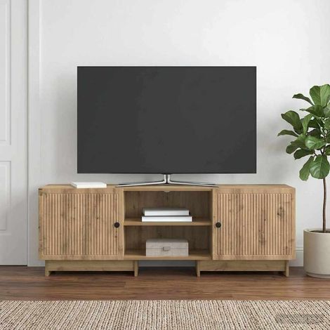 Meuble TV vintage 2 portes en bois d’ingénierie chêne artisanal 150 x 31 x 50 cm - PANGIVO (1/5)