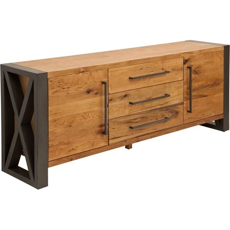Buffet CAVARA 200 cm aus massiver Eiche und schwarzem Metall – 2 Türen, 3 Schubladen und große Aufbewahrungsfächer (1/5)