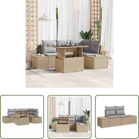 Poly-Rattan - Gartensofa-set mit Kissen mit Speicher 5 pcs Beige Poly-Rattan (1/5)