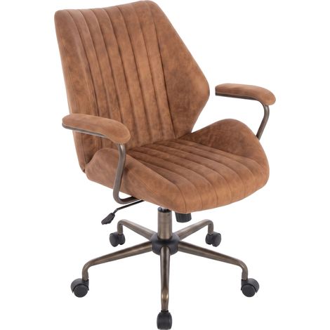 Havana - Fauteuil de bureau 45 x 92 x 37 cm, style industriel chic, en daim avec piètement étoile en bronze brossé (1/5)