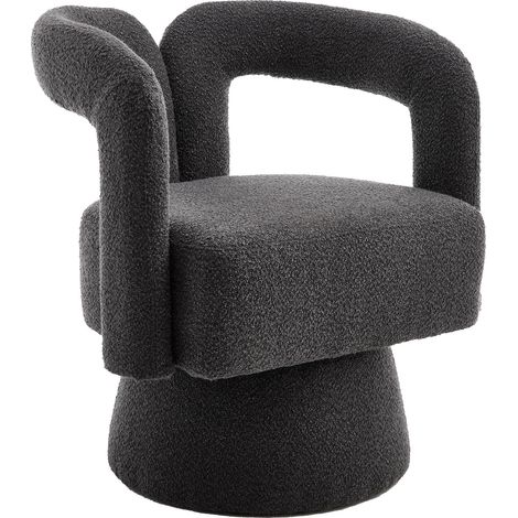 Fauteuil pivotant 360° en boucle gris foncé, siège rond confortable pour salon, chambre, bureau (1/5)