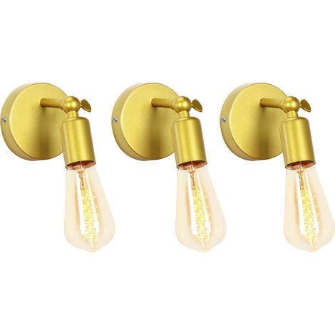 Lámpara de Pared Vintage E27 Retro Industria 180° Giratorio Iluminación de Pared Interior para Sala Dormitorio Pasillo Dorada 3PCS (1/5)