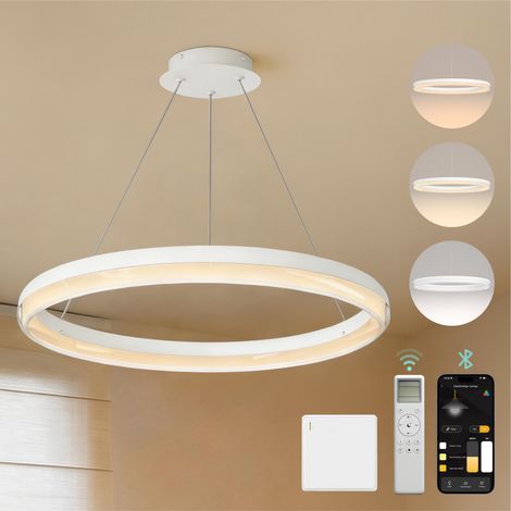 Mai & Mai Pendelleuchte Esstisch, 45cm LED Moderne Hängelampe, stufenlos dimmbar 3000K–6000K, höhenverstellbare Design 20W Esstischlampe mit Fernbedienung & Wandschalter, Luvina05, Sandweiß