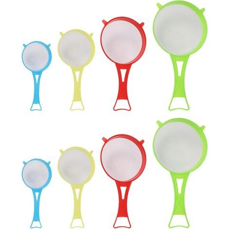 8 Pièces Tamis De Farine À Main, Filtre en Plastique Créatif, Outil De Cuisson De Cuisine pour La Séparation Solide du Liquide, Rouge, jaune, bleu et vert, 26.513.6cm4.5cm (1/5)